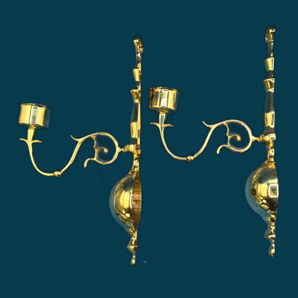 Vintage Brass Scroll Wall Candle Sconce pair (will need hurricanes) 12.5" long